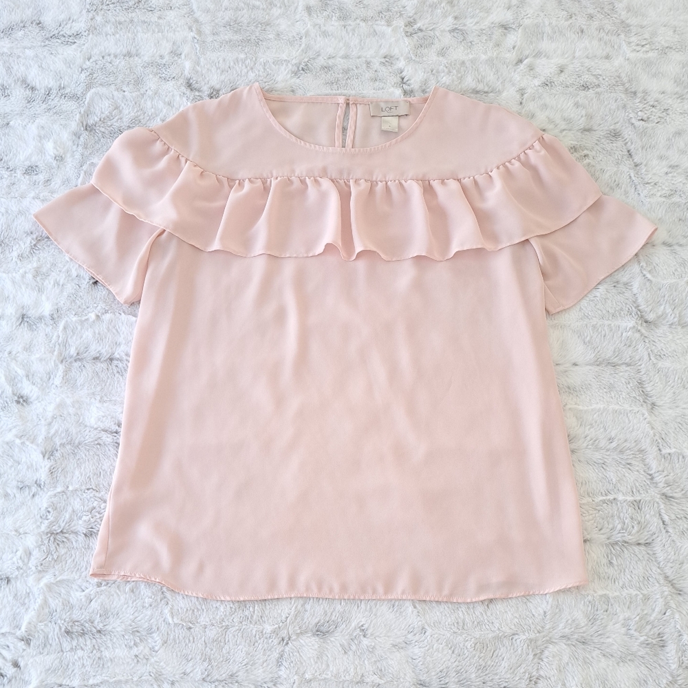 Loft pink flowy lightweight work Easter ruffle blouse top. Size S.
